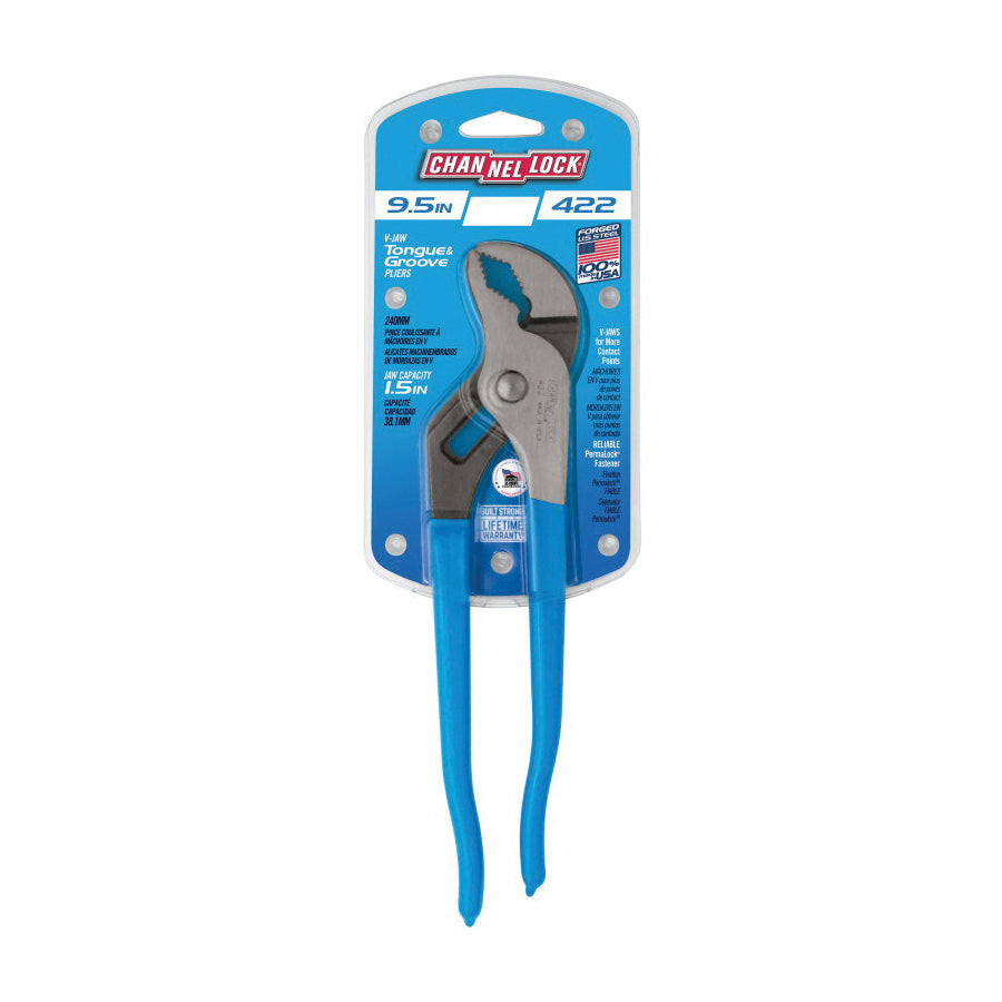 CHANNELLOCK® 422 Tongue and Groove Plier, 9-1/2 in OAL, 1-1/2 in Cutting Capacity, 1.12 in L Jaw, Comfort Handle