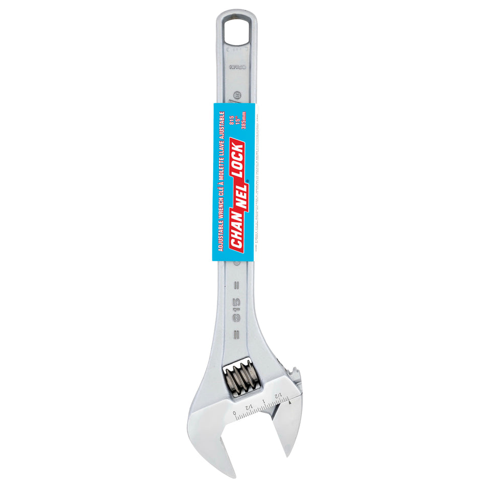 CHANNELLOCK® Code Blue® 815 Adjustable Wrench, 15 in OAL, 1.7 in Jaw, Comfort Grip, Chrome Vanadium Steel Jaw