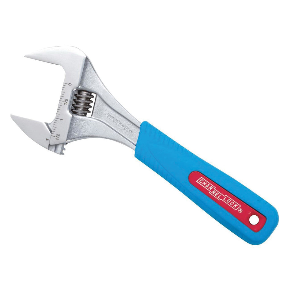 CHANNELLOCK® WideAzz® Code Blue® 8WCB Adjustable Wrench, 8 in OAL, 1-1/2 in Jaw, Cushion, Comfort Grip, Steel Jaw