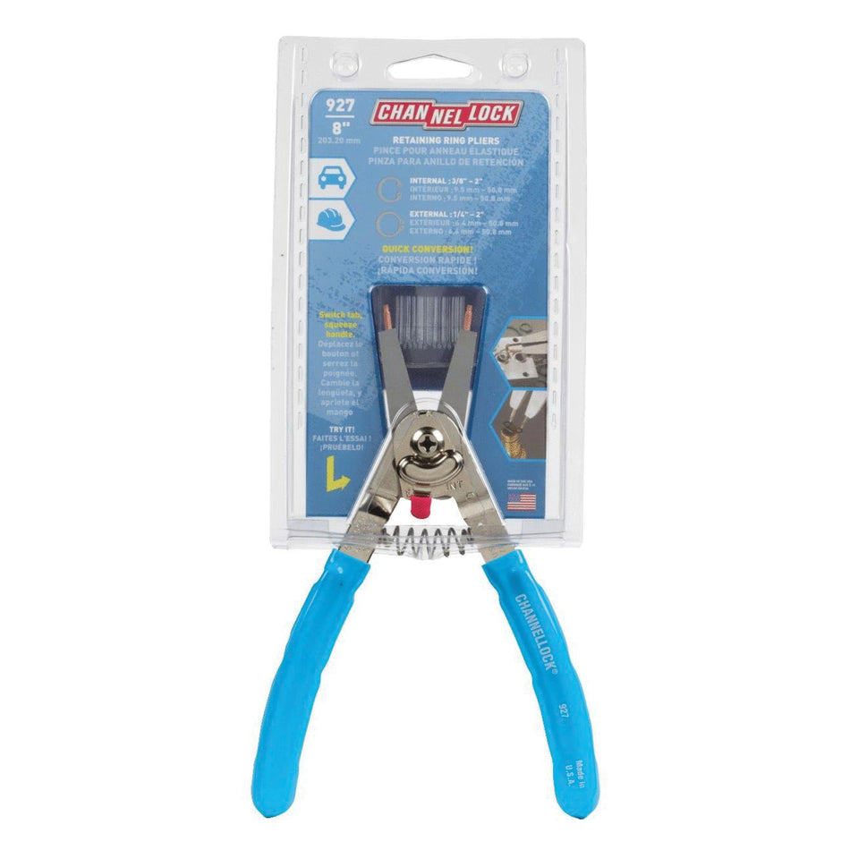 CHANNELLOCK® 927 Plier, 8 in OAL, 3/8 to 2 in Cutting Capacity, 1.6 in Jaw Opening, 1.71 in W Jaw, 2.38 in L Jaw