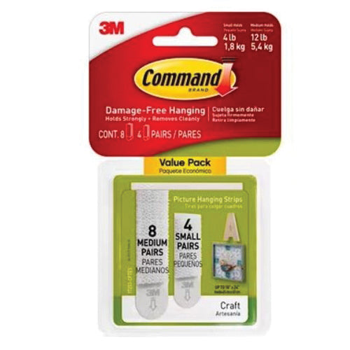 Command™ 17203-ES Picture Hanging Strips Value Pack, 1.813 in, 2.75 in L, Foam/Plastic, 5/8 in, 3/4 in W