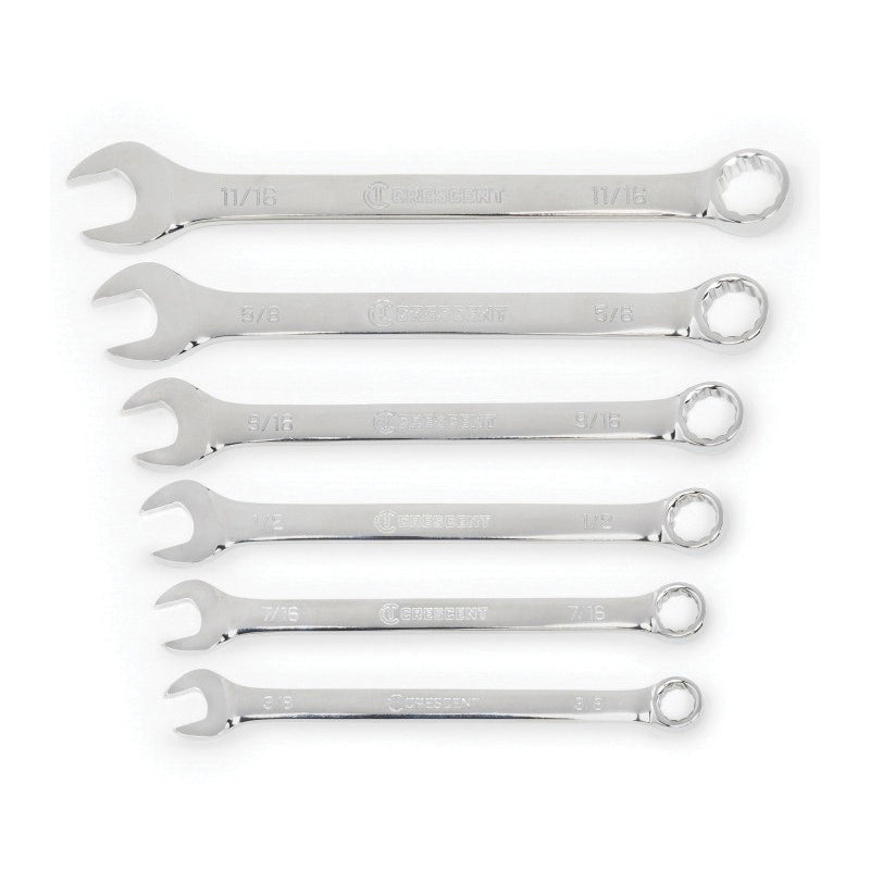 CRESCENT® CCWS0-05 Combination Wrench Set, 3/8 in, 7/16 in, 1/2 in, 9/16 in, 5/8 in, 11/16 in, 6 -Piece, Alloy Steel