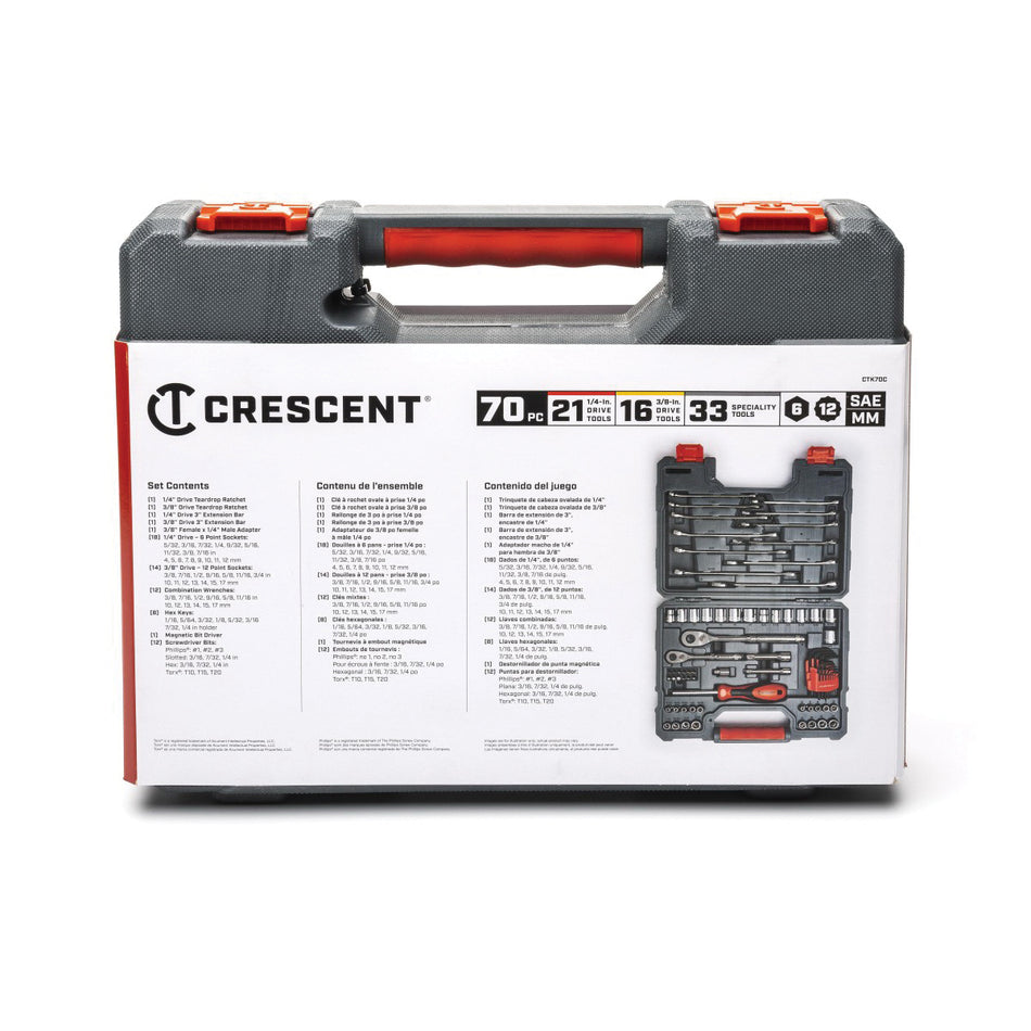 CRESCENT® CTK70C Mechanic's Tool Set, 70 -Piece, Case Storage