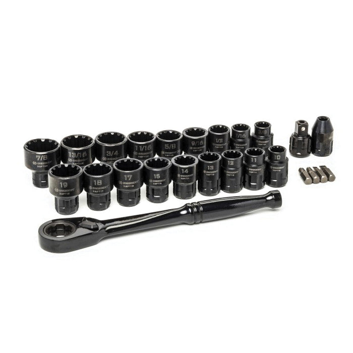 CRESCENT® Pass-Thru™ X6™ CX6PT25 Mechanic's Tool Set, 3/8 in Drive, System of Measurement: Imperial, Metric, 25 -Piece