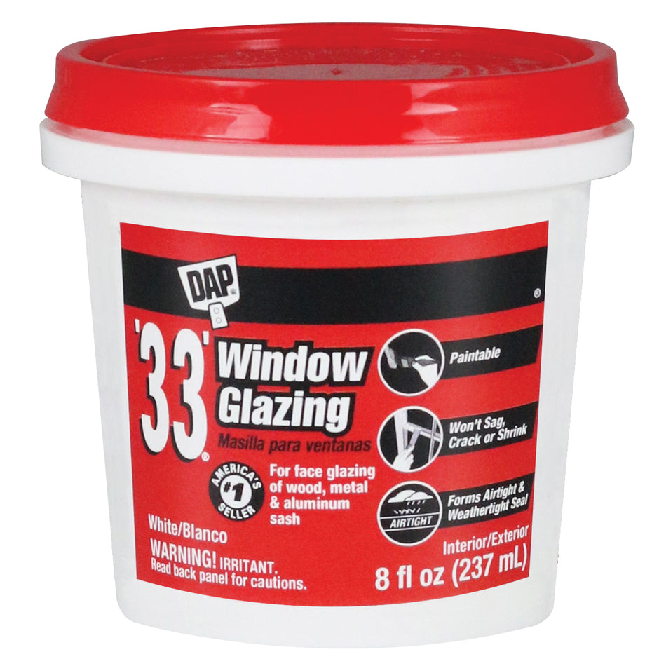 DAP® 33® 12120 Paintable Window Glazing, White, 8 oz