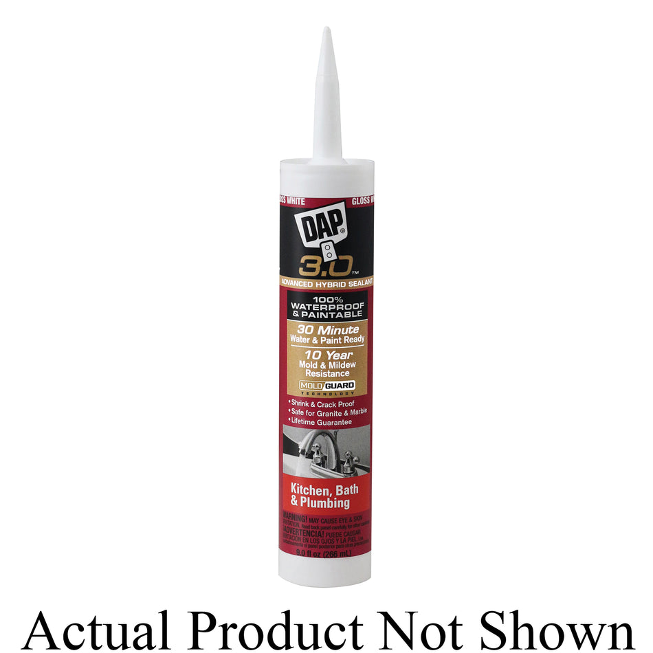 DAP® 3.0™ 00790 Sealant, Paste, Gloss White, Slight, Hybrid Base, 24 hr Curing, 9 fl-oz, Tube