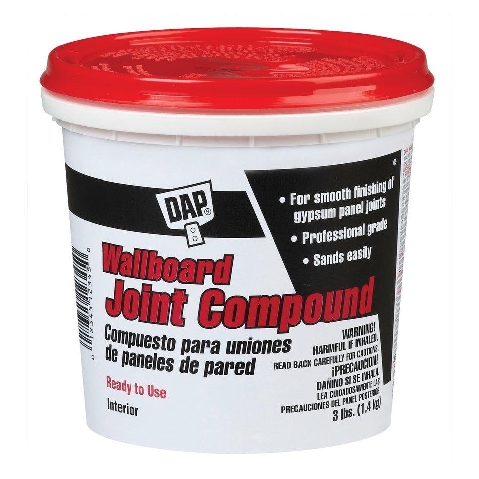 DAP® 10100 Wallboard Joint Compound, Creamy Paste, White, Mild, Musty, 3 lb, Pail