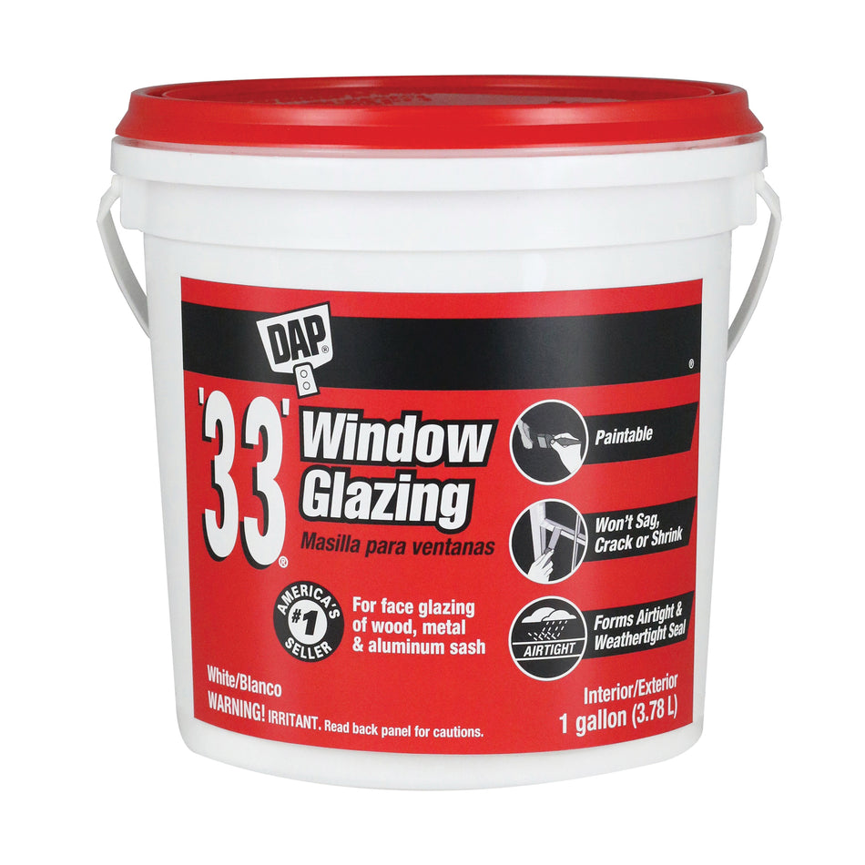 DAP® 33® 12019 Window Glazing Compound, Paste, White, Slight, 1 gal