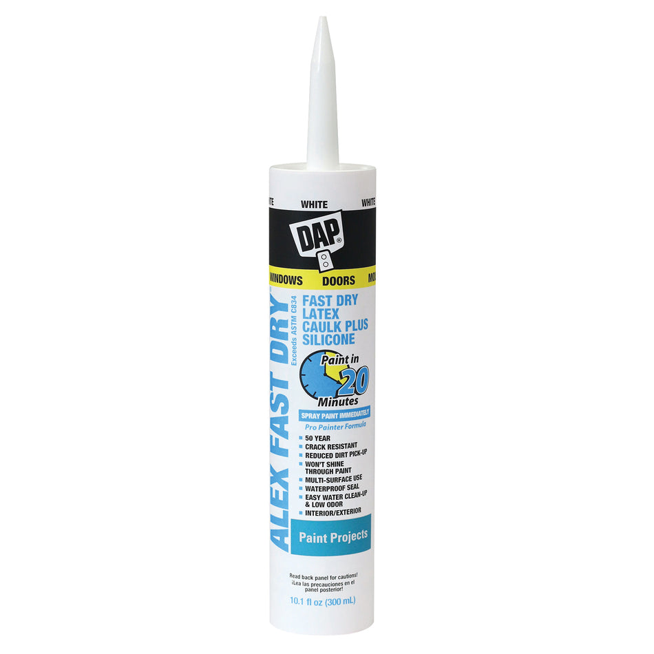 DAP® Alex Fast Dry® 18425 Sealant, Paste, White to Off-White, Very Slight Ammonia, Acrylic Polymer Base, 24 hr Curing