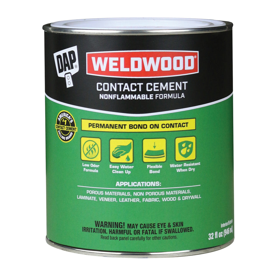 WELDWOOD® 25332 Non-Flammable Contact Cement, Natural, 72 hr Curing, 32 fl-oz