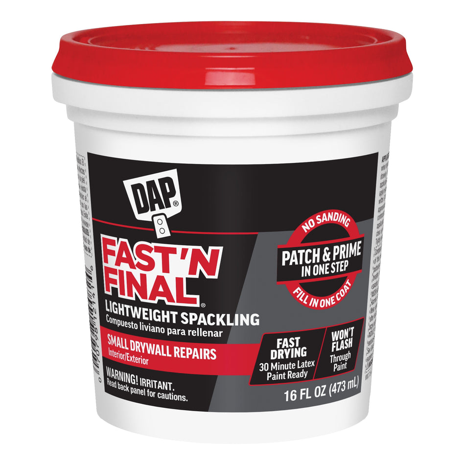 DAP® Fast 'N Final® 7079812141 Lightweight Spackling, Paste, White, Mild, 16 fl-oz