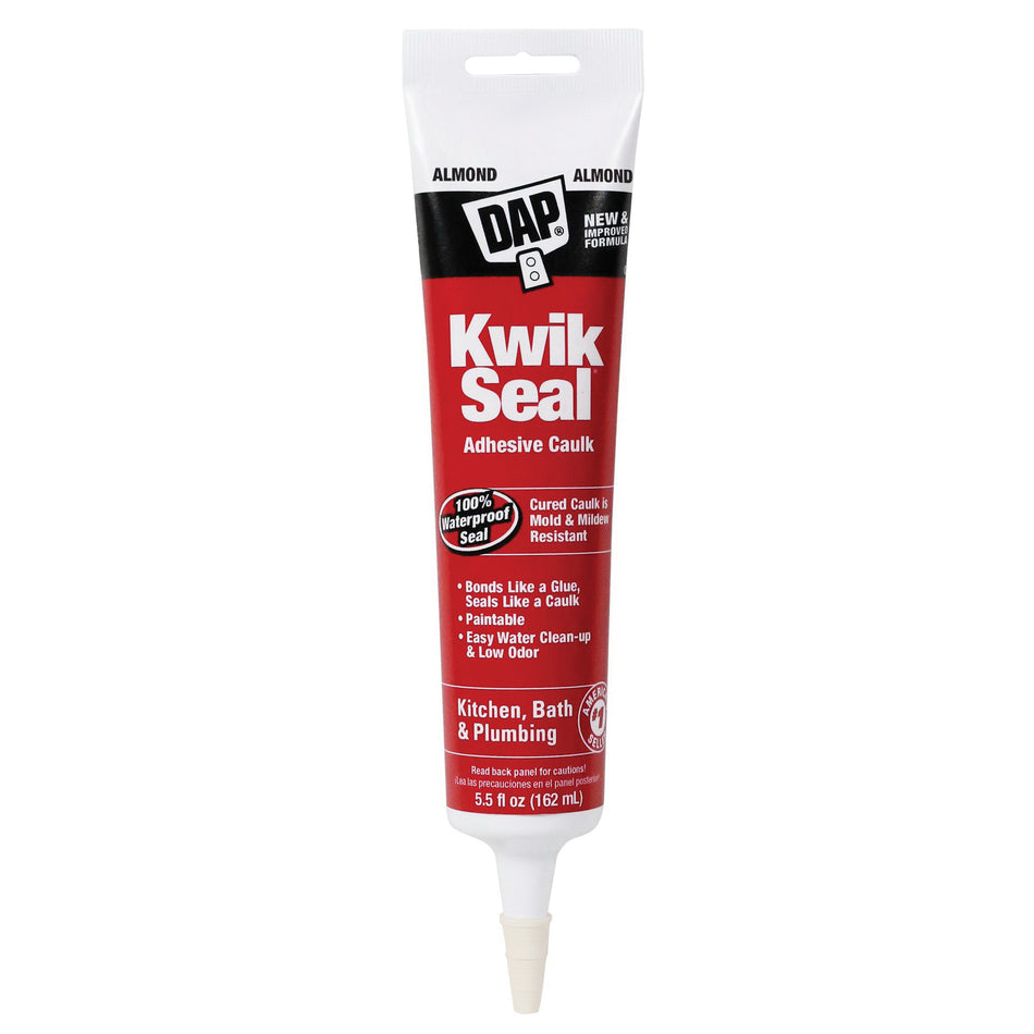 DAP® KWIK SEAL® DAPCAULK Kitchen and Bath Adhesive Caulk, Paste, White, Very Slight Ammonia, Latex Polymer Base, 5.5 oz