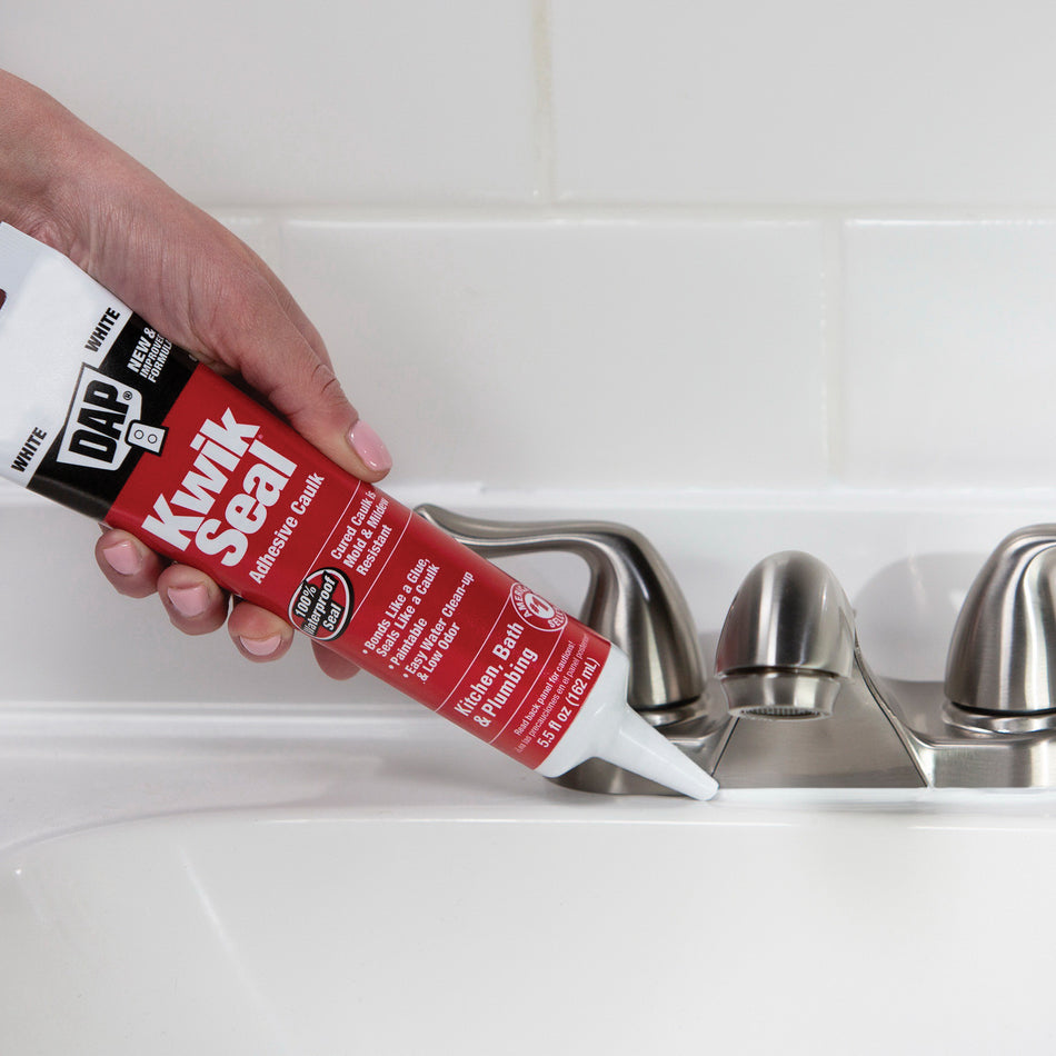 DAP® KWIK SEAL® DAPCAULK Kitchen and Bath Adhesive Caulk, Paste, White, Very Slight Ammonia, Latex Polymer Base, 5.5 oz