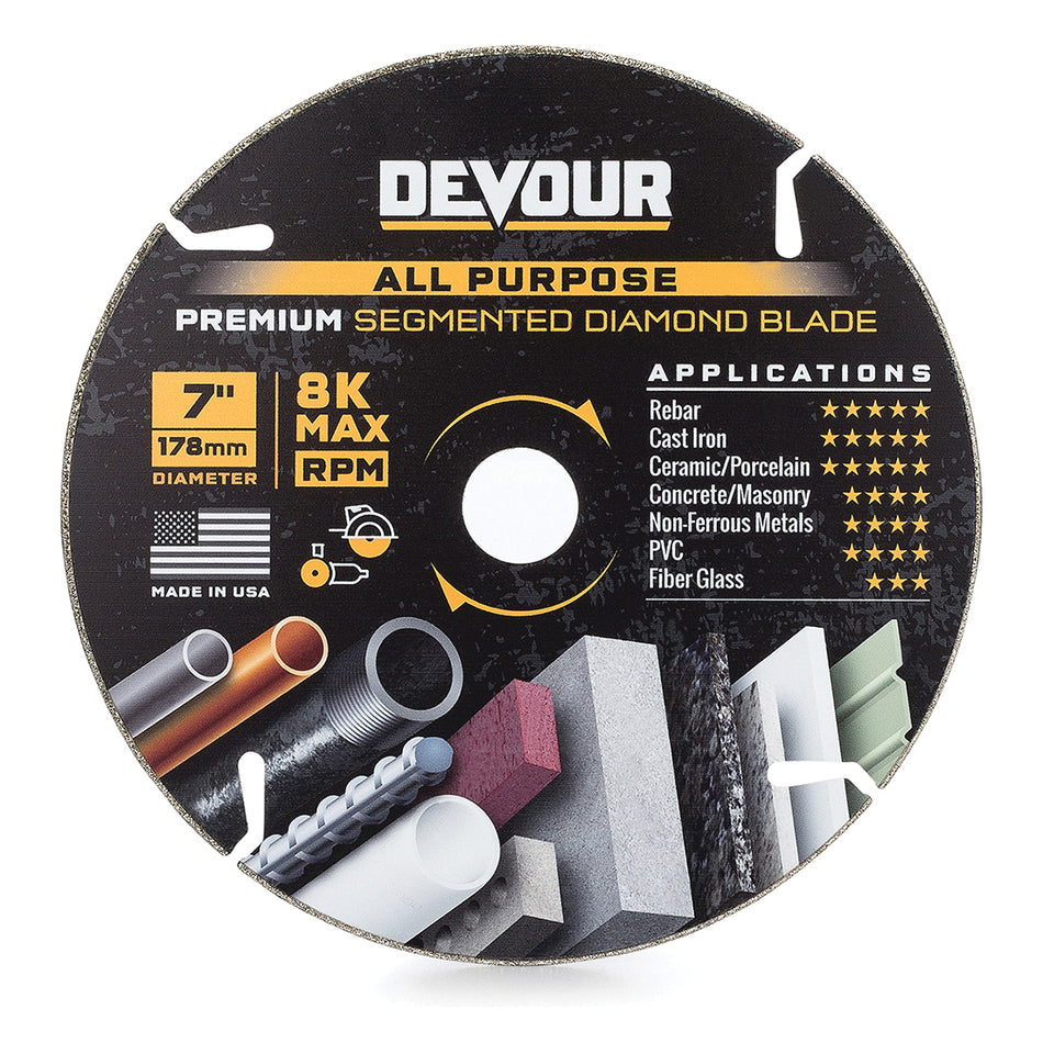 DEVOUR™ NT070AP All-Purpose Blade, 7 in Dia, Segmented Rim, Diamond Cutting Edge, Diamond Blade