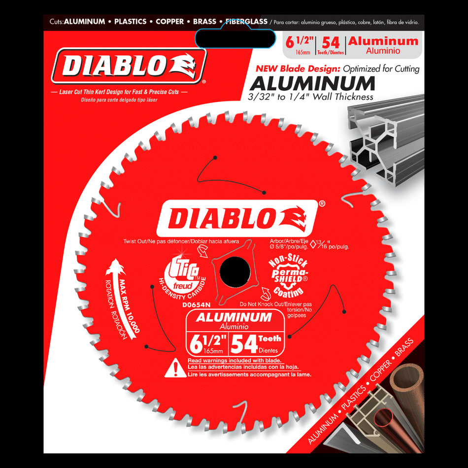 DIABLO® D0654N Saw Blade, 6-1/2 in Dia, TCG Teeth, 54-Teeth, 5/8 in Arbor, 10000 rpm Max Speed