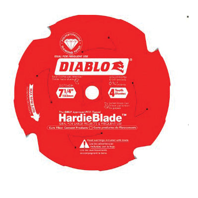 DIABLO® HardieBlade™ D0704DH Saw Blade, 7-1/4 in Dia, TCG Teeth, 4-Teeth, 10 deg Hook, 5/8 in Arbor