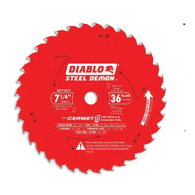 DIABLO® STEEL DEMON D0736CF Saw Blade, 7-1/4 in Dia, TCG Teeth, 36-Teeth, 5/8 in Arbor, 5800 rpm Max Speed