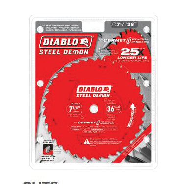 DIABLO® STEEL DEMON D0736CF Saw Blade, 7-1/4 in Dia, TCG Teeth, 36-Teeth, 5/8 in Arbor, 5800 rpm Max Speed