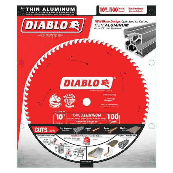 DIABLO® D10100N Saw Blade, 10 in Dia, TCG Teeth, 100-Teeth,-5 deg Hook, 5/8 in Arbor, 6000 rpm Max Speed