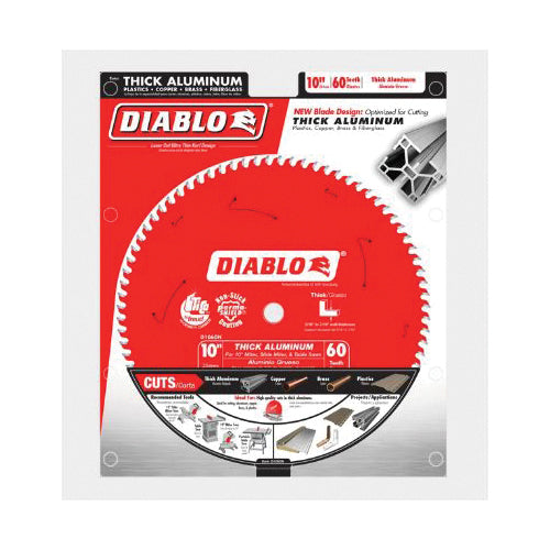 DIABLO® D1060N Saw Blade, 10 in Dia, TCG Teeth, 60-Teeth,-5 deg Hook, 5/8 in Arbor, 6000 rpm Max Speed, Aluminum Blade