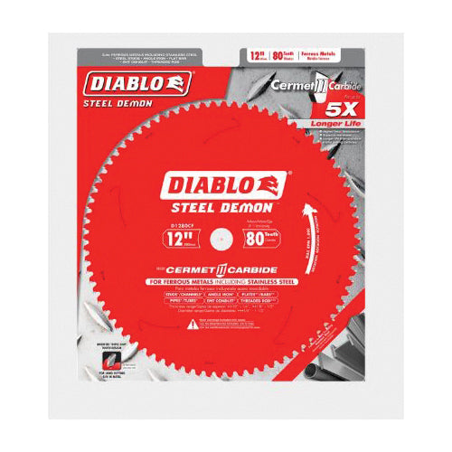 DIABLO® Steel Demon D1280CF Saw Blade, 12 in Dia, TCG Teeth, 80-Teeth, 0 deg Hook, 1 in Arbor, 1800 rpm Max Speed