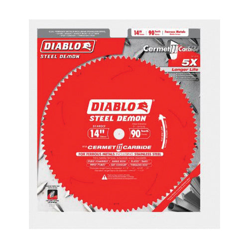 DIABLO® Steel Demon D1490CF Saw Blade, 14 in Dia, TCG Teeth, 90-Teeth, 0 deg Hook, 1 in Arbor, 1800 rpm Max Speed