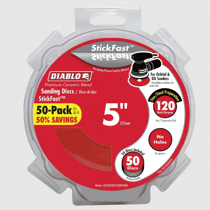 DIABLO® StickFast™ DCD050120P50G Random Orbital Sanding Disc, 5 in Dia, 120 Grit, Medium Grit, Ceramic Blend Abrasive