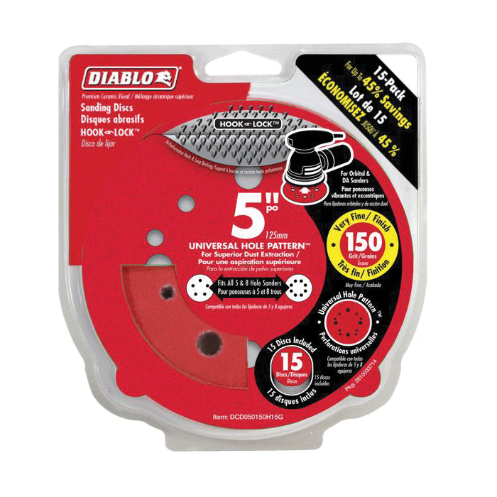 DIABLO® Hook & Lock™ DCD050150H15G Disc, 5 in Dia, 150 Grit, Fine Grit, Ceramic Abrasive