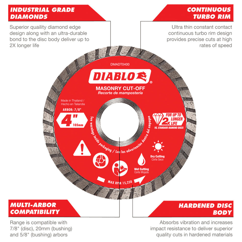 DIABLO® DMADC0300 Diamond Continuous Disc, Rim Cut-Off Wheel/Disc, 3 in Dia, 1.3 mm Thick, 3/8 in Arbor