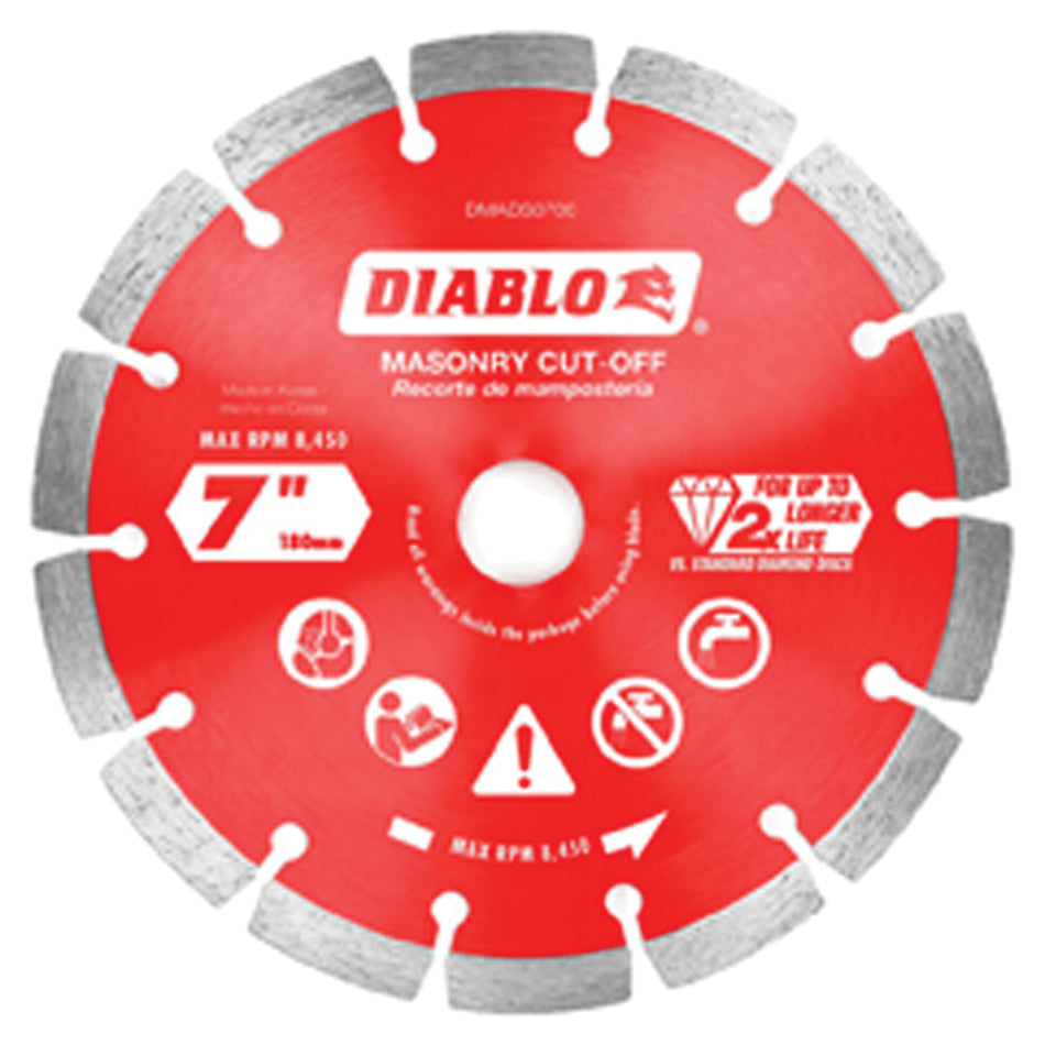 DIABLO® DMADS0700 Cut-Off Disc, 7 in Dia, Segmented Rim, Industrial Grade, 5/8, 7/8 in Arbor, 8450 rpm Max Speed