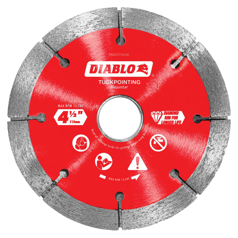 DIABLO® DMATP0450 Cut-Off Blade, 4-1/2 in Dia, Tuck Point Rim, 20 mm, 5/8 in, 7/8 in Arbor, 13280 rpm Max Speed