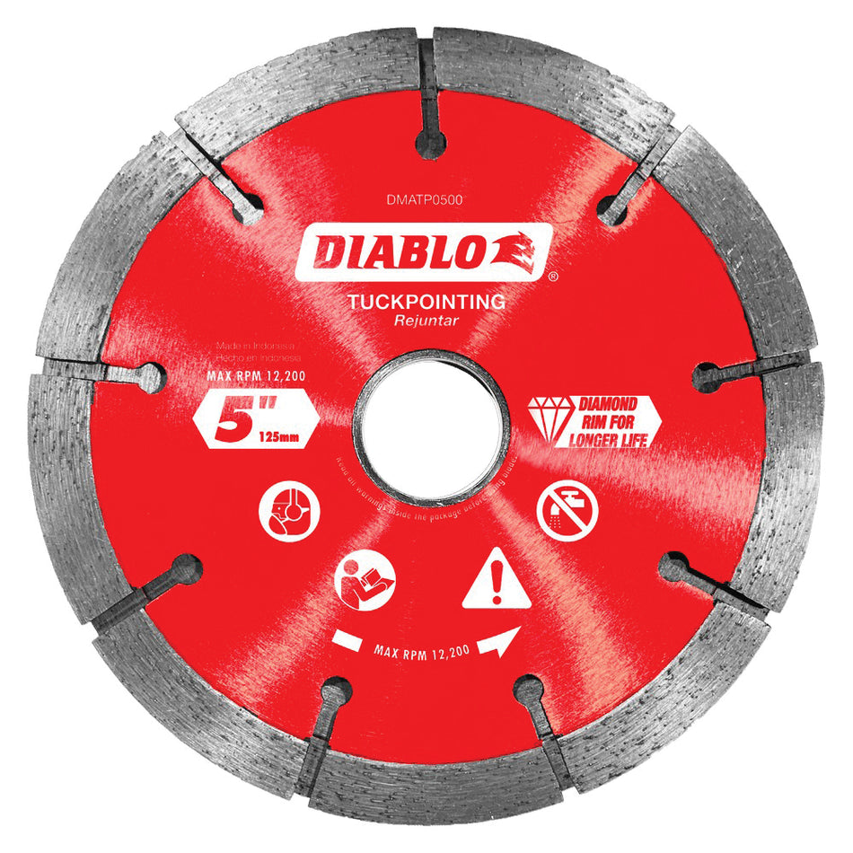 DIABLO® DMATP0500 Cut-Off Blade, 5 in Dia, Tuck Point Rim, 20 mm, 5/8 in, 7/8 in Arbor, 12200 rpm Max Speed