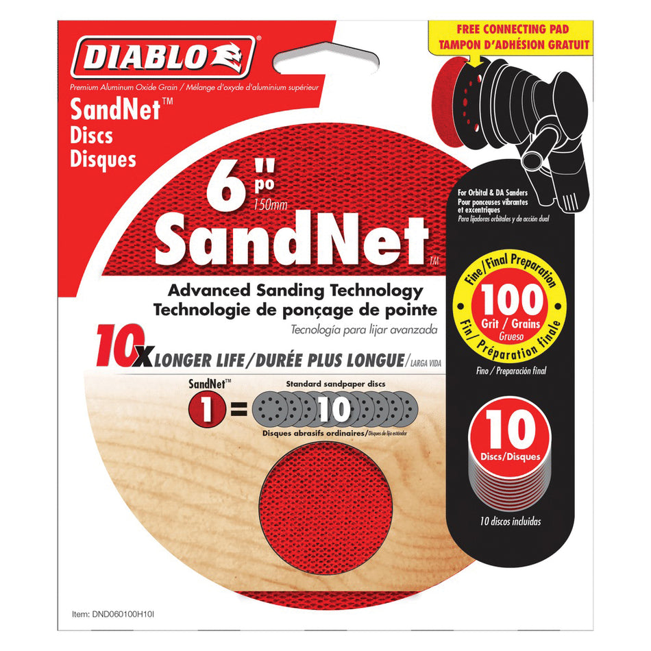 DIABLO® SandNET ™ DND060100H10I Disc With Connection Pad, 6 in Dia, 100 Grit, Medium Grit, Ceramic Abrasive