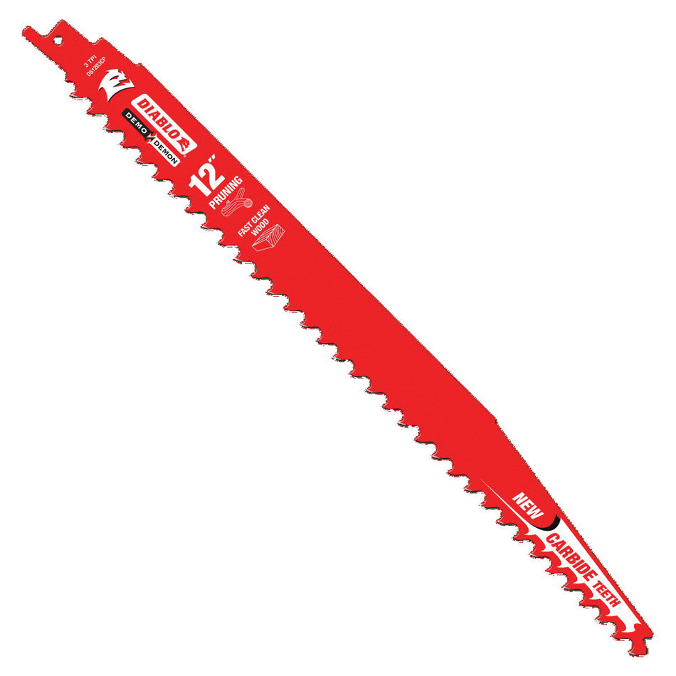 DIABLO® Demo Demon DS1203CP3 Reciprocating Saw Blade, 12 in L, 1 in W, Straight, Tapered Cut, 3 TPI, Steel Blade