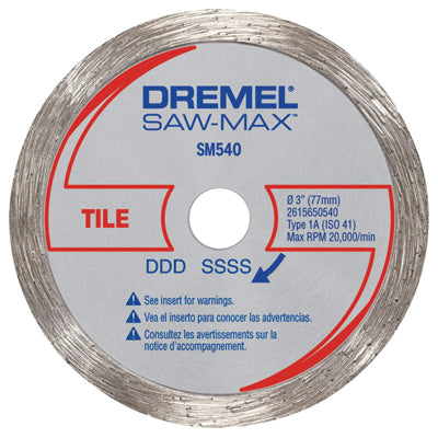 DREMEL® SM540 Tile Diamond Wheel, 3 in Dia, Good Grade, 7/16 in Arbor, 20000 rpm Max Speed