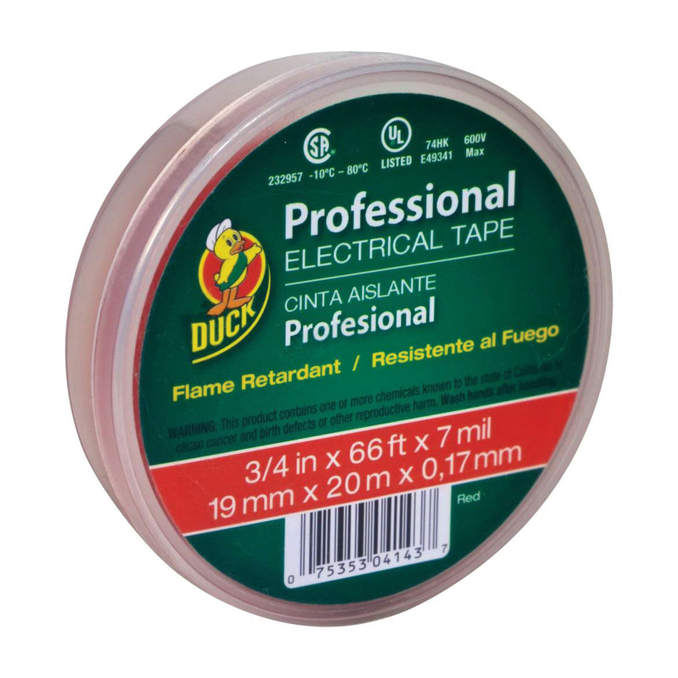 DUCK® 300878 Professional Electrical Tape, 7 mil Thick, 3/4 in W, 66 ft L, Red, Vinyl Backing