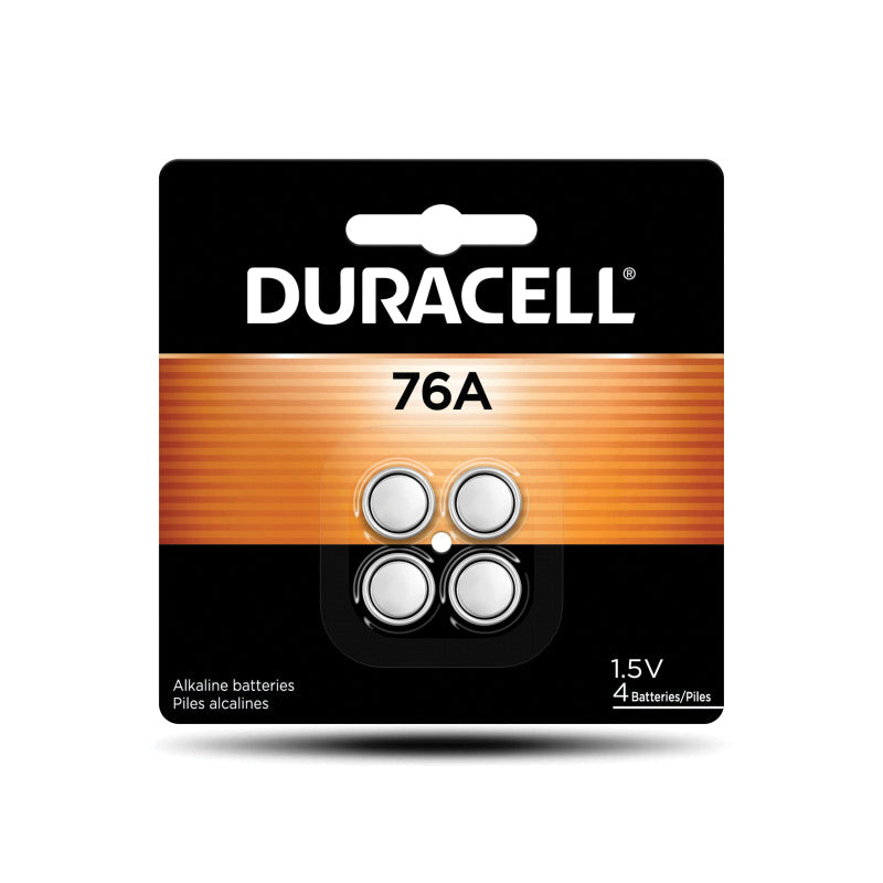 DURACELL® 76AB4PK Coin Battery, Alkaline-Manganese Dioxide, 76A, 110 mAh, 1.5 V Nominal