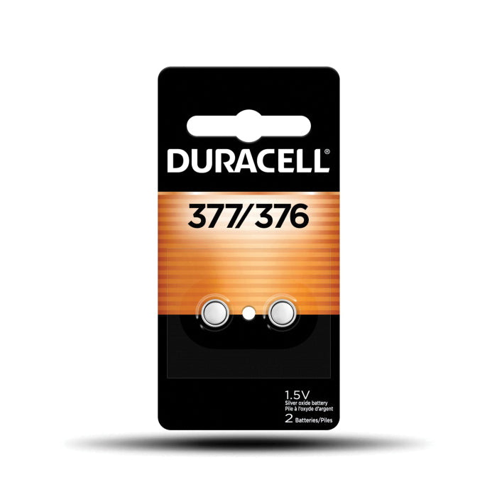 DURACELL® D377B2PK08 Button Battery, Zinc Monovalent Silver Oxide, D377, 24 mAh, 1.5 V Nominal