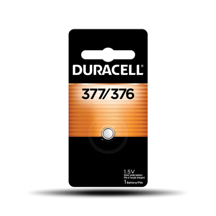 DURACELL® D377BPK Button Battery, Zinc Monovalent Silver Oxide, D377, 24 mAh, 1.5 V Nominal