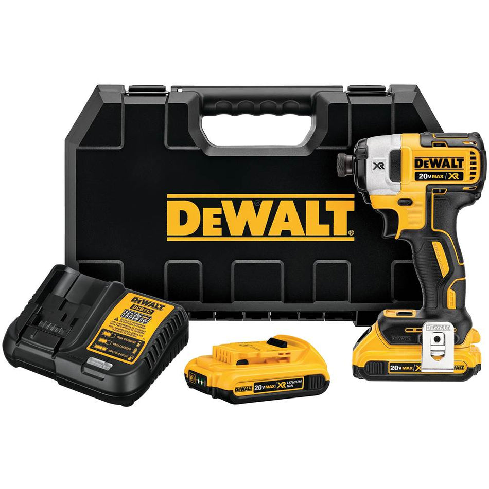 DeWALT® DCF887D2 Impact Driver Set, Tool/Kit: Kit, 1/4 in Drive, 240 ft-lb, 1500 ft-lb, 1825 ft-lb, 0 to 3800 ipm, 20 V