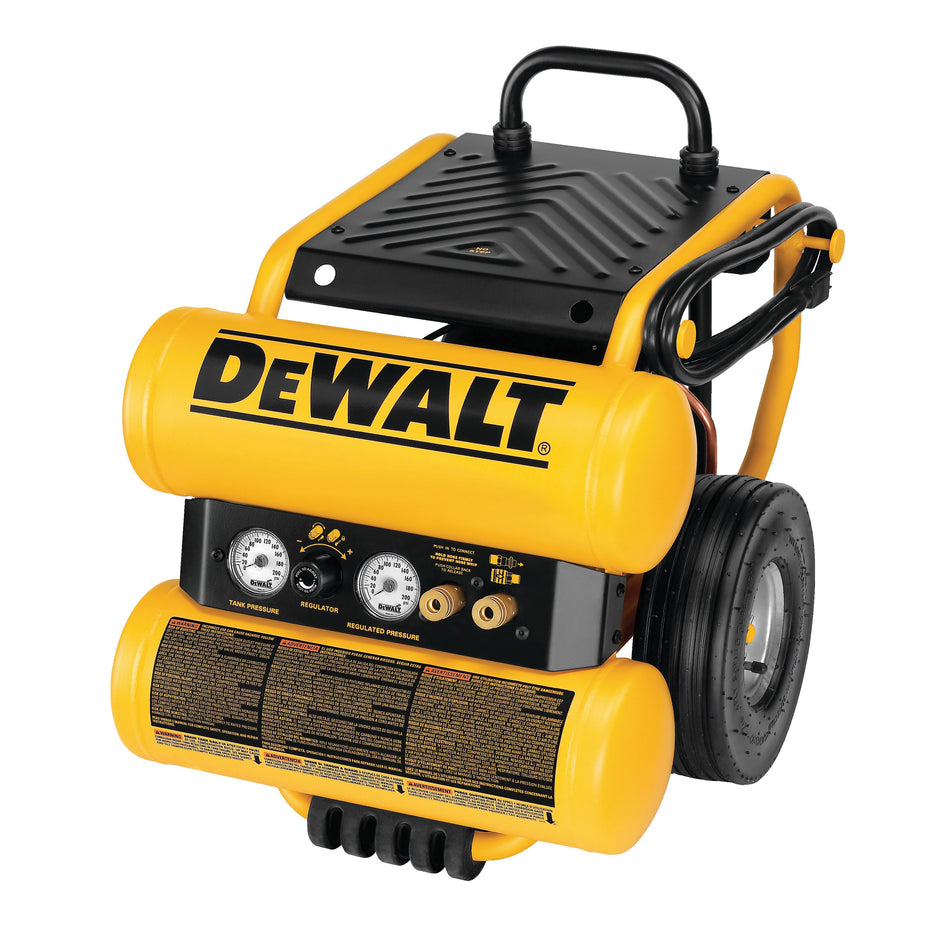 DeWALT® GUARANTEED TOUGH® D55154 Air Compressor With Panel, 4 gal Tank, 1.1 hp, 120 V, 125 psi Pressure, 3.8/4/6 cfm at 40 psi, 4.2 cfm at 60 psi, 3.2 cfm at 125 psi