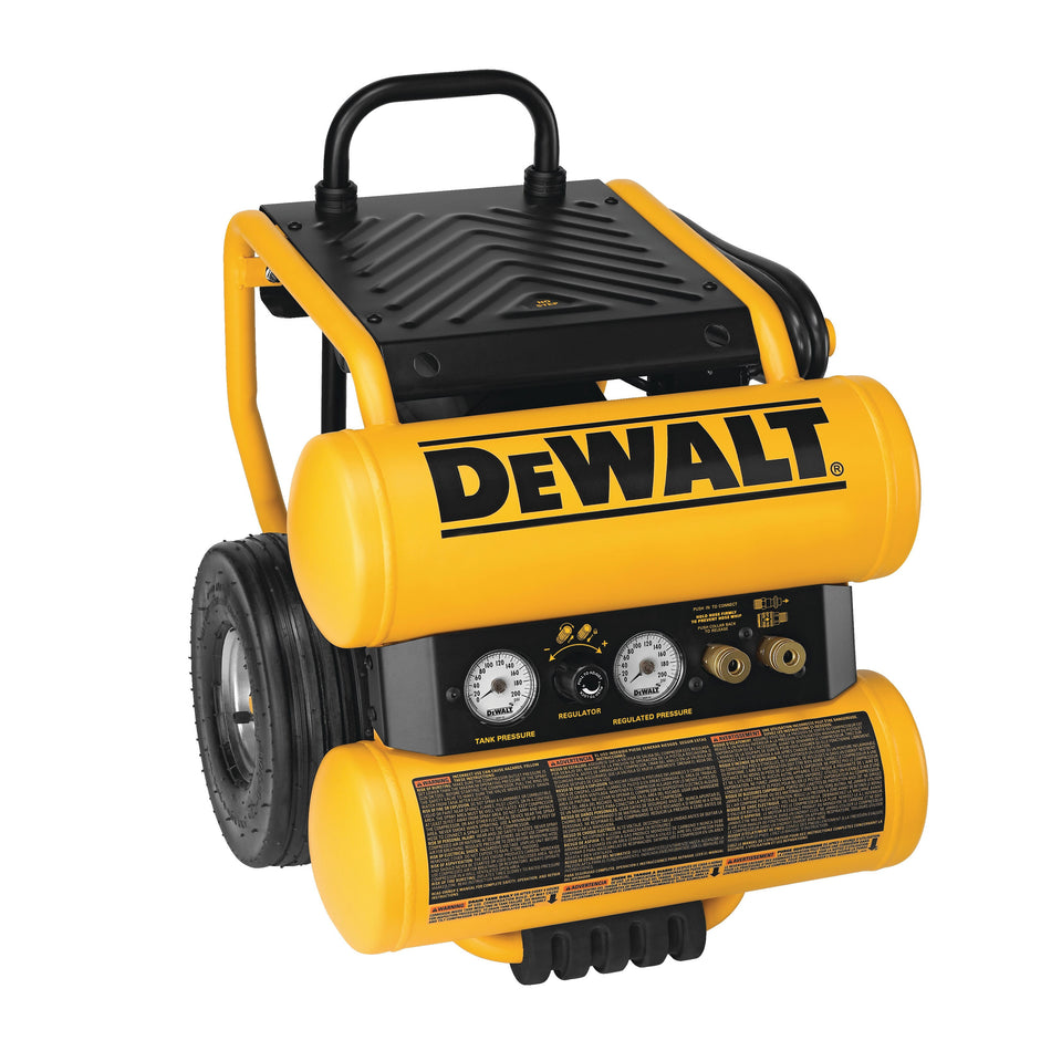 DeWALT® GUARANTEED TOUGH® D55154 Air Compressor With Panel, 4 gal Tank, 1.1 hp, 120 V, 125 psi Pressure, 3.8/4/6 cfm at 40 psi, 4.2 cfm at 60 psi, 3.2 cfm at 125 psi