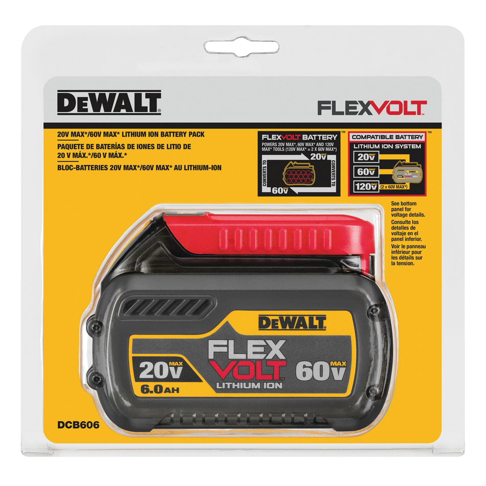 DeWALT® GUARANTEED TOUGH® DCB606-2 Battery Pack, 20/60 VDC, 6 Ah Battery Capacity, Lithium-Ion Battery Chemistry, 2-Battery