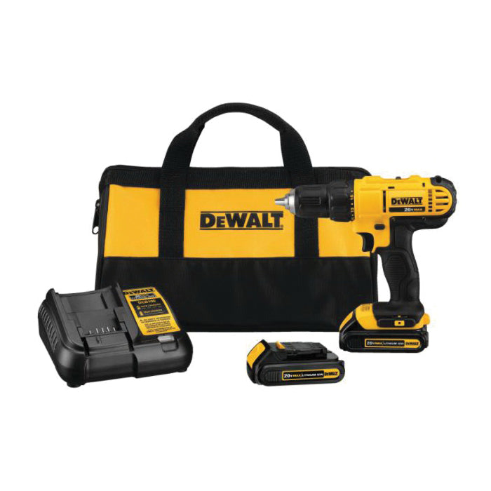 DeWALT® DCD771C2 Drill/Driver Kit, Tool/Kit: Kit, 0 to 300 in-lb, 1/2 in Chuck, Ratcheting Chuck, 20 VDC, 1.5 Ah