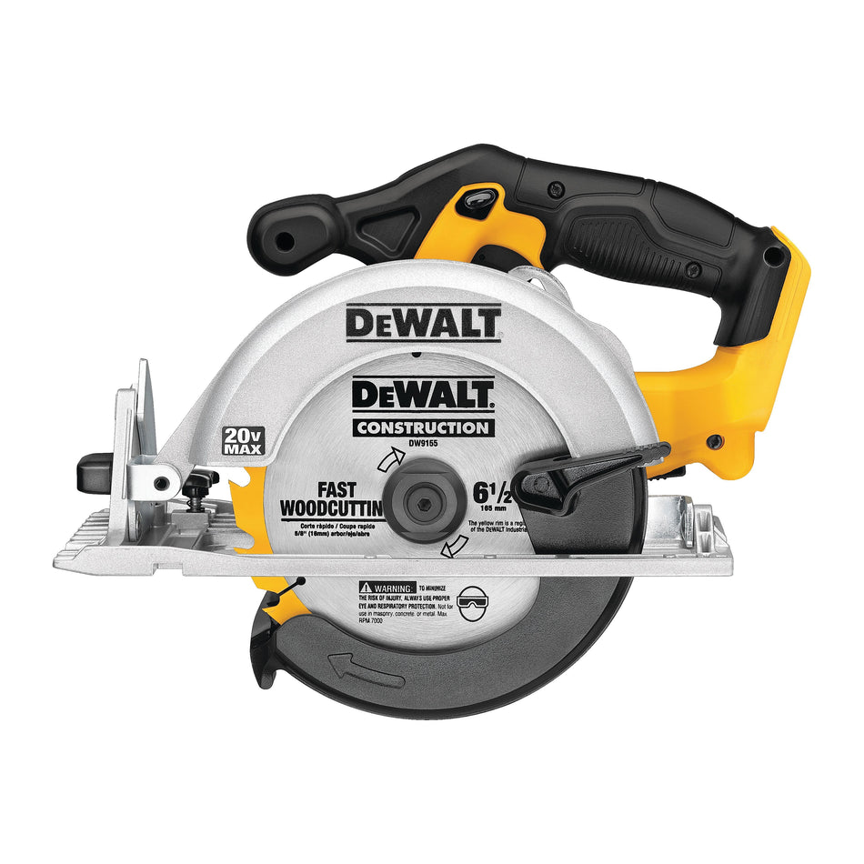 DeWALT® DCS391B Circular Saw, Tool/Kit: Tool, 6-1/2 in Dia Blade, 1-5/8 in, 2-1/8 in D Cutting, 20 VDC, 5150 rpm Speed