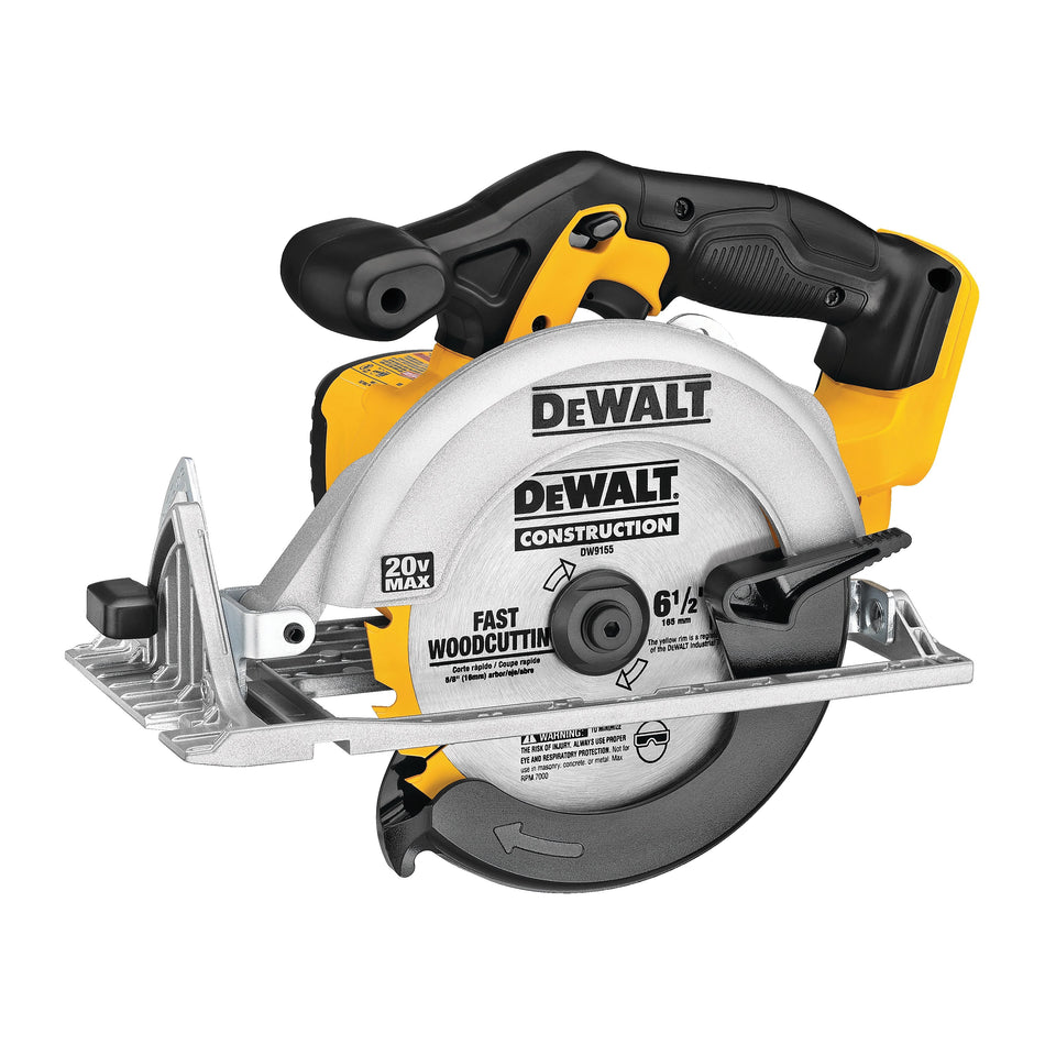 DeWALT® DCS391B Circular Saw, Tool/Kit: Tool, 6-1/2 in Dia Blade, 1-5/8 in, 2-1/8 in D Cutting, 20 VDC, 5150 rpm Speed