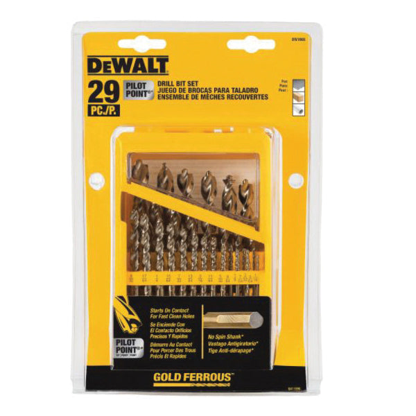 DeWALT® DW1969 Jobber Length Drill Bit Set, 1/2 in Min Drill Bit, 1/16 in Max Drill Bit, 135 deg Point, 29 -Piece, HSS