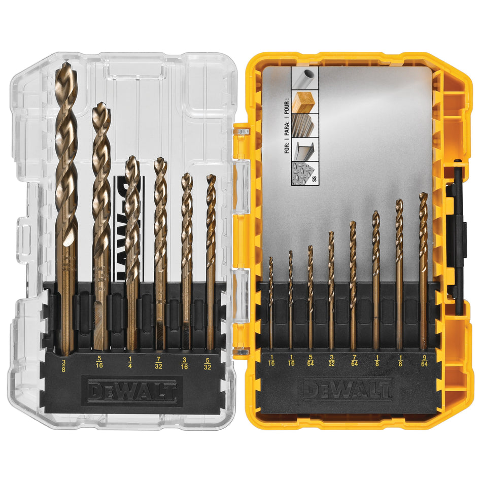 DeWALT® DWA1240 Industrial Jobber Length Drill Bit Set With ToughCase®+ System, 3/8 in Min Drill Bit, 135 deg Point