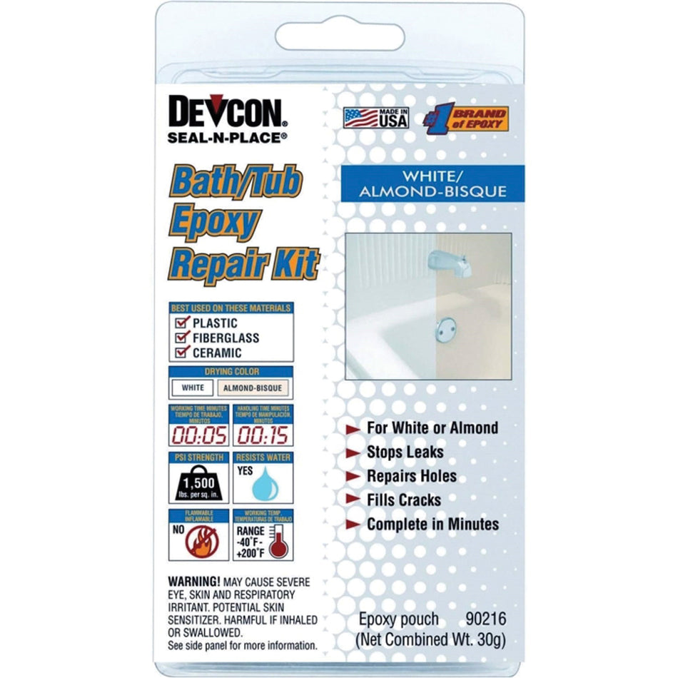 Devcon® 90216 Seal-n-Place Epoxy Repair Kit, 30 g, Liquid, White/Almond