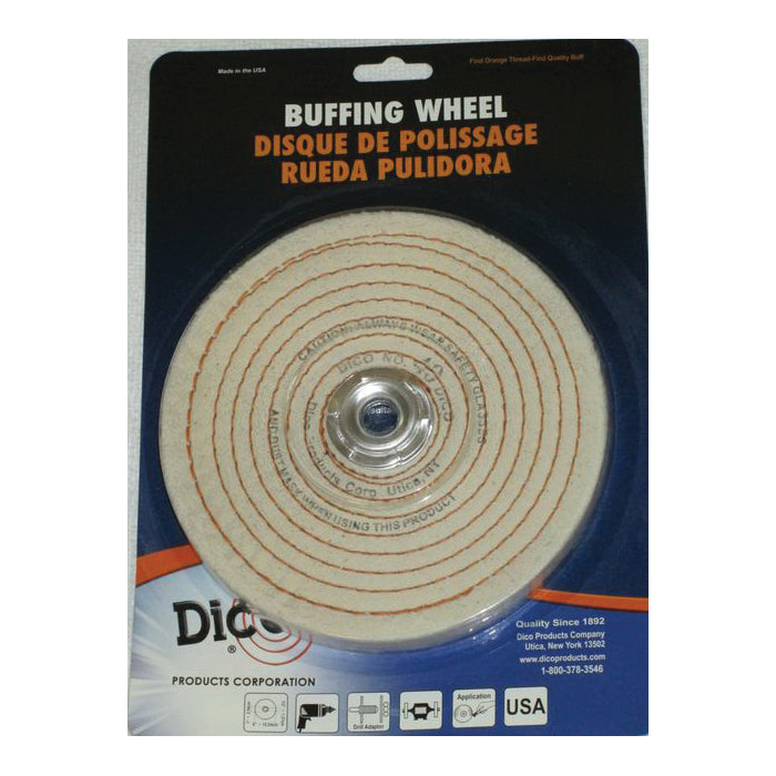 Dico® 7000194 Spiral Sewn Buffing Wheel, 6 in Dia, 1/2 in Thick, Cotton